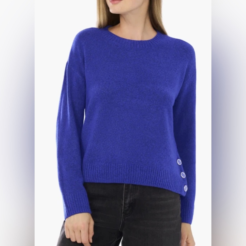CeCe Button Trim Pullover Soft Deep Royal Blue Sweater Size Medium